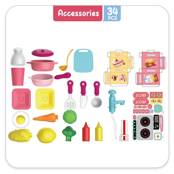 Little Story 2-In-1 Role Play Chef Kitchen Restaurant Toy Set School Bag 34 Pcs Blue, Color: pink, 5 image