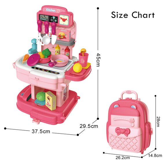 Little Story 2-In-1 Role Play Chef Kitchen Restaurant Toy Set School Bag 34 Pcs Blue, Color: pink, 7 image