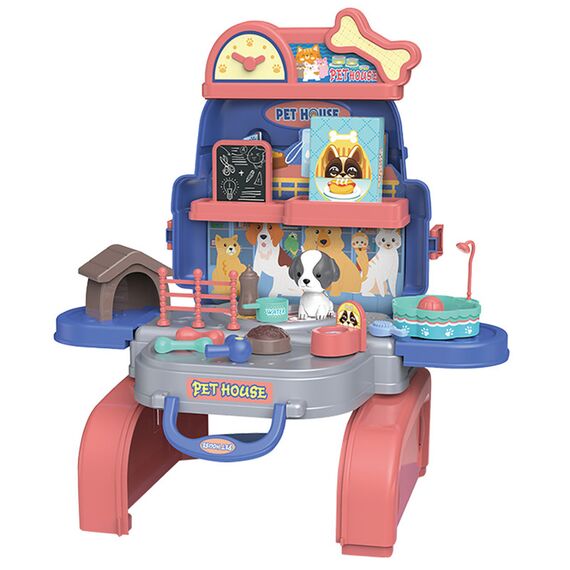 Little Story Role Play Animal Care / Pet House Toy Set School Bag (26 Pcs) - Blue, 3-In-1 Mode