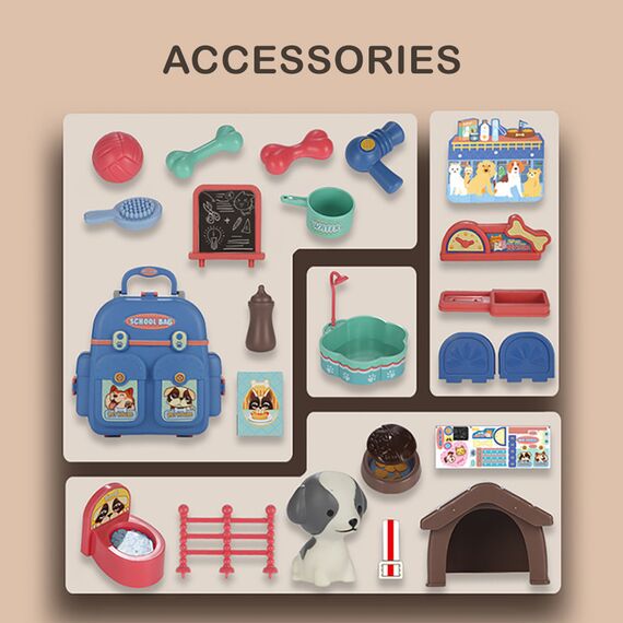 Little Story Role Play Animal Care / Pet House Toy Set School Bag (26 Pcs) - Blue, 3-In-1 Mode, 6 image