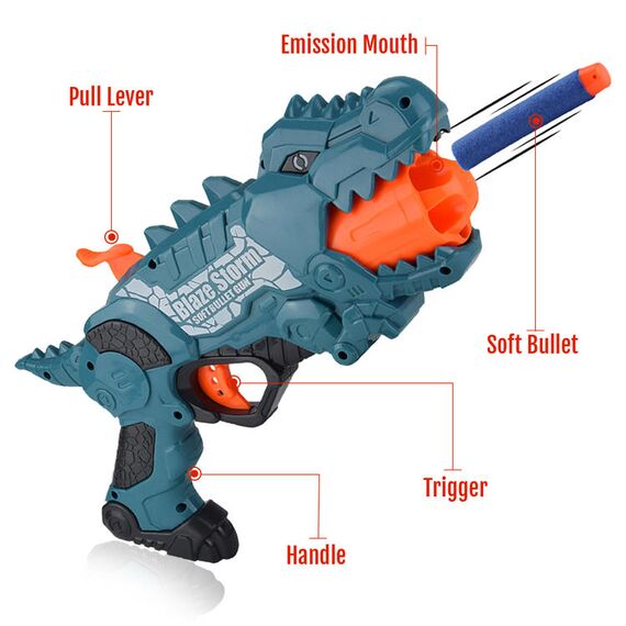 Little Story Kids Manual Dinosaur Bullet Gun 20 Soft Bullets, 2 image