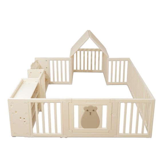 Little Story Portable Playpen With Bookshelf, Toy Storage And Play House