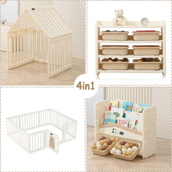 Little Story Portable Playpen With Bookshelf, Toy Storage And Play House, 2 image
