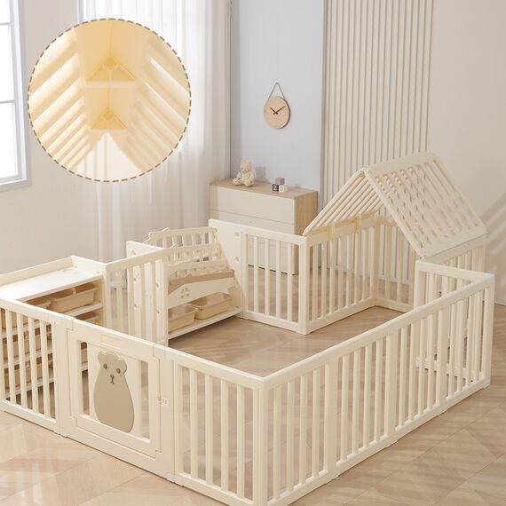 Little Story Portable Playpen With Bookshelf, Toy Storage And Play House, 3 image