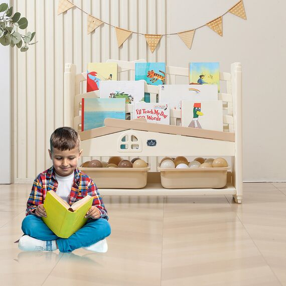 Little Story Portable Playpen With Bookshelf, Toy Storage And Play House, 14 image