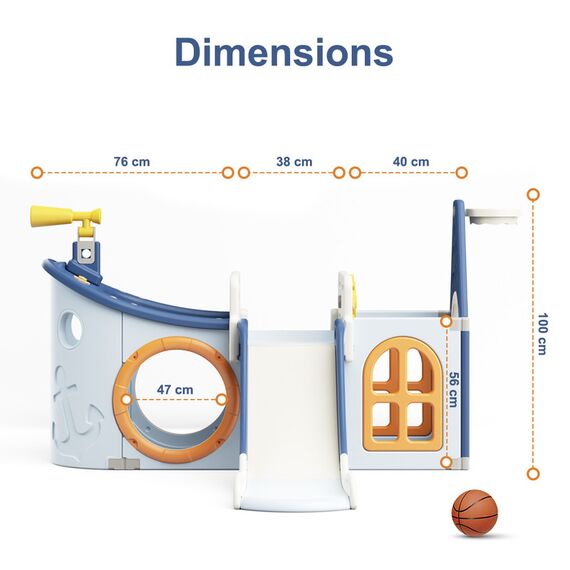 Little Story Boat House Activity Slide With Basketball Ring, Ball, Toy Storage And Telescope Role Play Game, 15 image