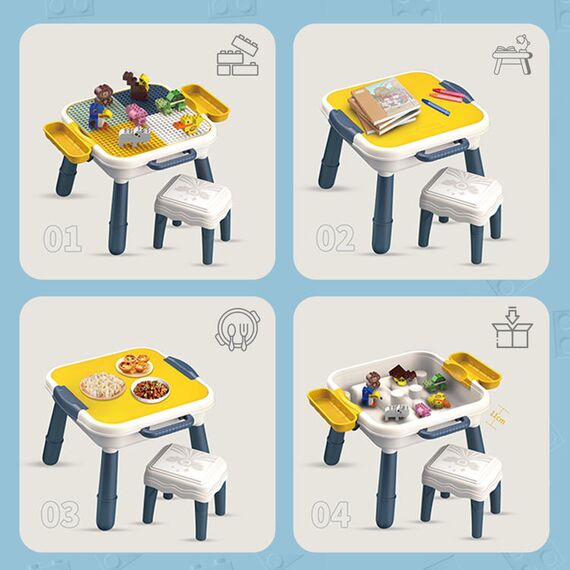 Little Story 4 In 1 Block Activity Table With Stool And Blocks Blue 3+ Years, 7 image