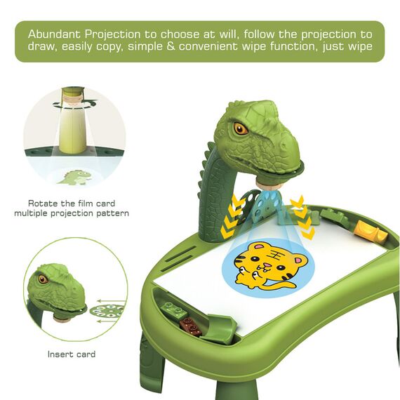 Little Story Diy T-Rex 3-In-1 Spinning Puzzle Block Table, Projection Drawing Board & Learning Table Set (81 Pcs), Stem Series - Multicolor, 4 image