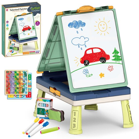 Little Story Artist Double Sided Handbag Drawing Board 31 Pcs With Board Games Green 3+ Years