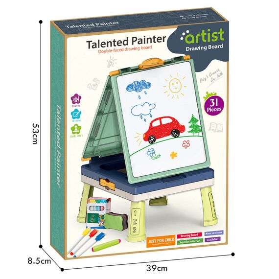 Little Story Artist Double Sided Handbag Drawing Board 31 Pcs With Board Games Green 3+ Years, 7 image
