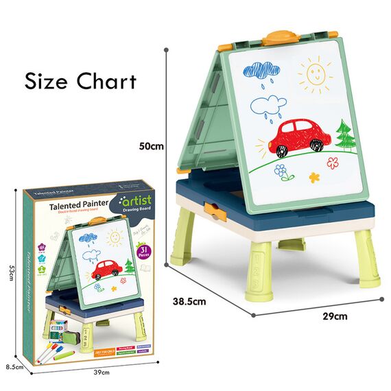 Little Story Artist Double Sided Handbag Drawing Board 31 Pcs With Board Games Green 3+ Years, 8 image