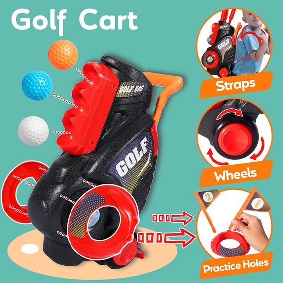 Little Story Kids Golf Kit With Mobility Cart 3 Clubs 6 Balls Practice Holes And Flags 3+ Years, 4 image