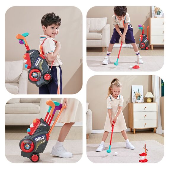 Little Story Kids Golf Kit With Mobility Cart 3 Clubs 6 Balls Practice Holes And Flags 3+ Years, 7 image
