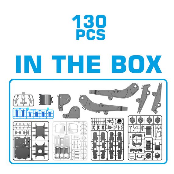 Little Story Diy Hydraulic Power Principle 3-In-1 Excavator / Bulldozer / Jcb Toy (130 Pcs), Stem Series - Grey, 11 image