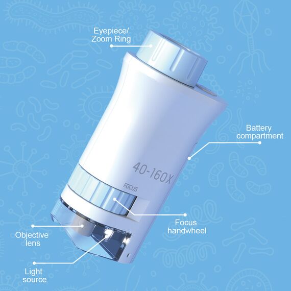 Little Story Scientific Portable Optical Microscope Toy (40-160X Zoom), Stem Series - Blue, 5 image