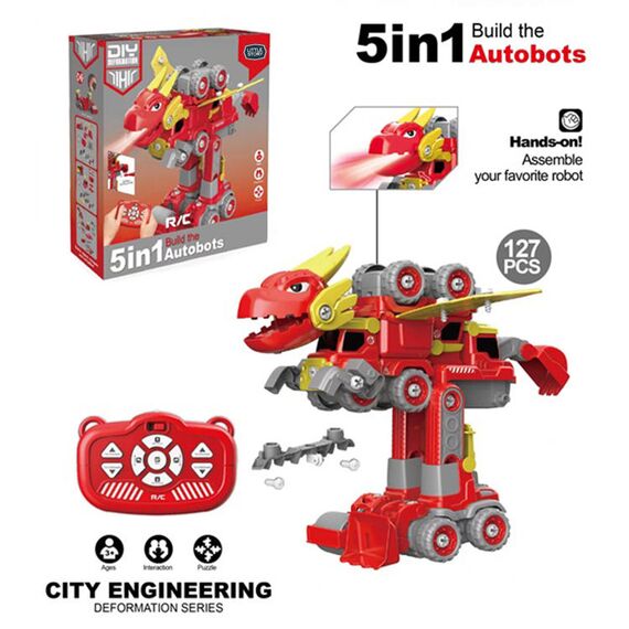 Little Story 5In1 Dinosaur Robot Transformation Vehicle With Remote 129 Pieces 3+ Years - Red, 2 image