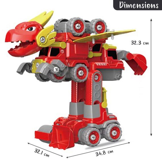 Little Story 5In1 Dinosaur Robot Transformation Vehicle With Remote 129 Pieces 3+ Years - Red, 5 image