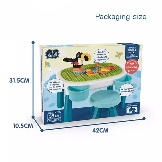 Little Story Diy Spinning Puzzle Building Blocks Set With Stool 35 Pieces 3+ Years, 7 image