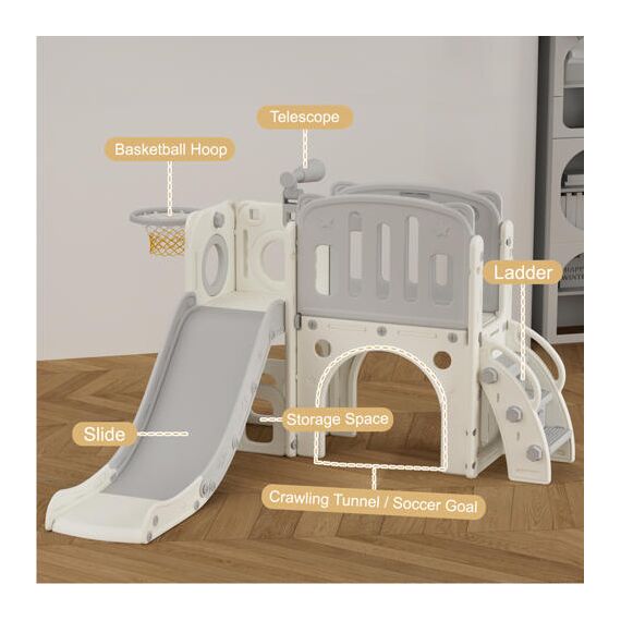 Little Story Play House With Activity Slide, Basketball Ring, Ball And Toy Storage, 7 image