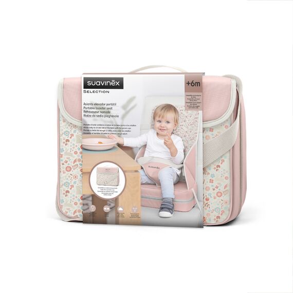 Suavinex Portable High Chair Baby Booster Seat +6M, Allow Baby to Sit & Eat at the Table with the Grown-Ups, Convertible into Bag with Harness, Color: pink, 2 image