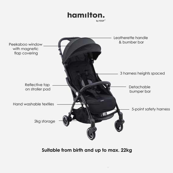 Hamilton by Yoop Everyday Stroller Autofold System Cabin Compartments, Color: Black, 8 image