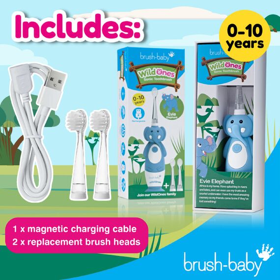 Brush-Baby WildOnes Rechargeable Electric Toothbrush for Kids 0–10 Years, Color: Blue, 7 image