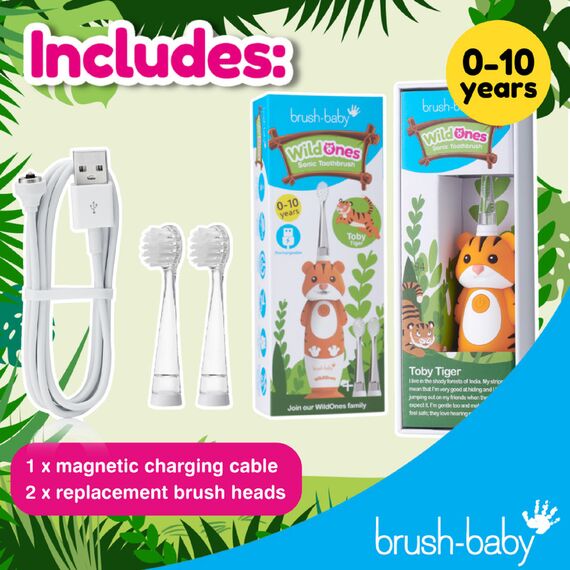 Brush-Baby WildOnes Rechargeable Electric Toothbrush for Kids 0–10 Years, Color: Orange, 2 image