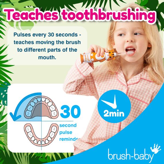 Brush-Baby WildOnes Rechargeable Electric Toothbrush for Kids 0–10 Years, Color: Orange, 7 image