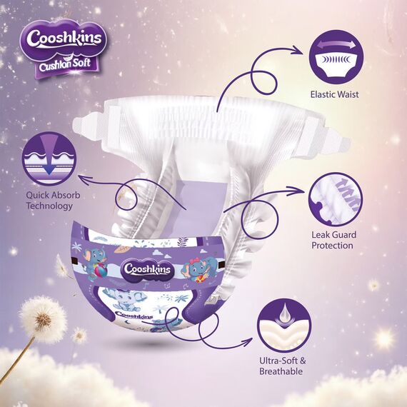 Cushion Soft Baby Diapers Size 2 32 Count Super Soft Cover Stretchy Fit Leak Guard Quick Absorb Core Hypoallergenic for 3–6 kg 7–13 lbs Babies, 2 image