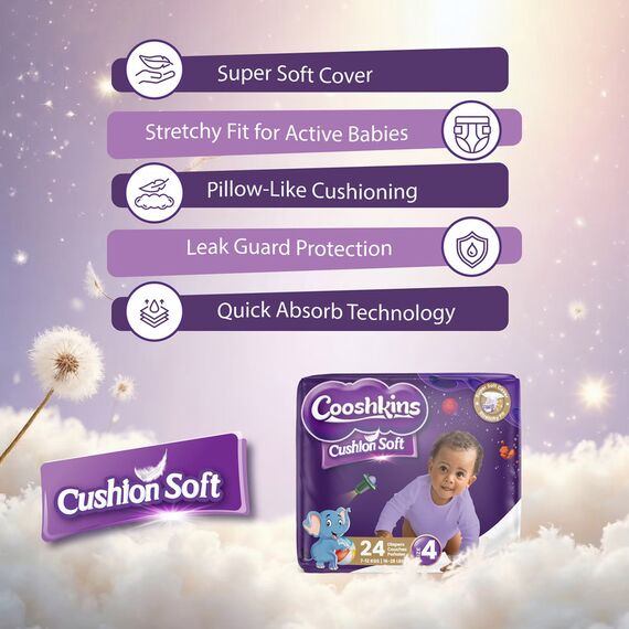 Cushion Soft Baby Diapers Size 4 24 Count Super Soft Cover Stretchy Fit Leak Guard Quick Absorb Core Hypoallergenic for 7–12 kg 16–28 lbs Babies, 5 image