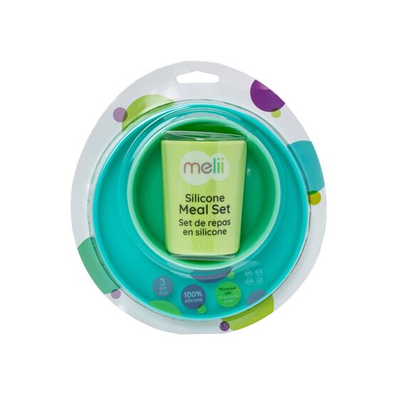 Melii Silicone Meal Set Plate Bowl & Cup 3 Pcs, Color: Multicolor