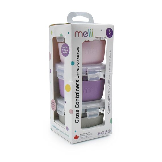 Melii Glass Food Storage Containers with Silicone Sleeve 160 ml 3 Pcs, Color: Pink, Purple,Grey, 2 image