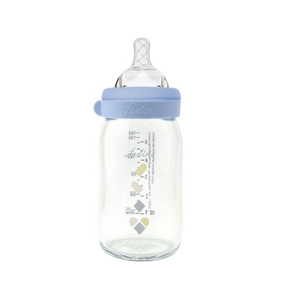Farlin Heat Resistant α-33 Glass Wide Neck Feeding Bottle 160ml Heart - Blue, 2 image