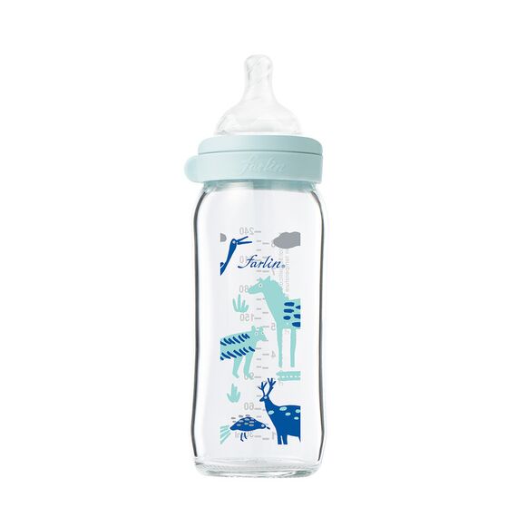 Farlin Heat Resistant α-33 Glass Wide Neck Feeding Bottle 240ml City Series - Blue, 2 image