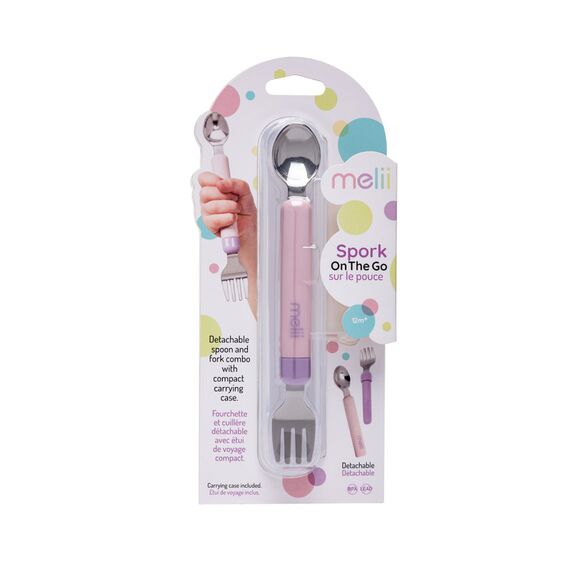 Melii Detachable Spoon & Fork with Carrying Case, Color: Pink & Purple