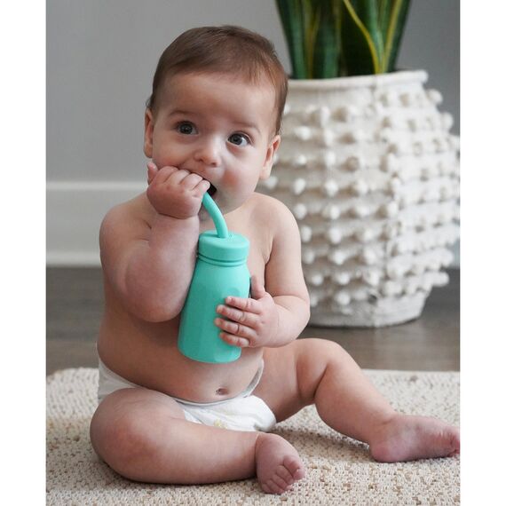 Melii Silicone Water Bottle with Straw 230 ml, Color: Turquoise, 2 image