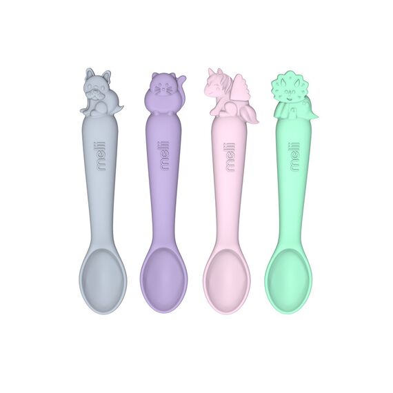 Melii Silicone Spoons 4 Pcs, Color: Pink,Green,Purple,Grey