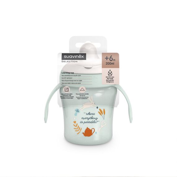 Suavinex Baby Training Cup with Rigid Spout & Removable Handles Spill-proof Ergonomic Shape Designed for Small Hands 6M+ 200ml Green, 4 image