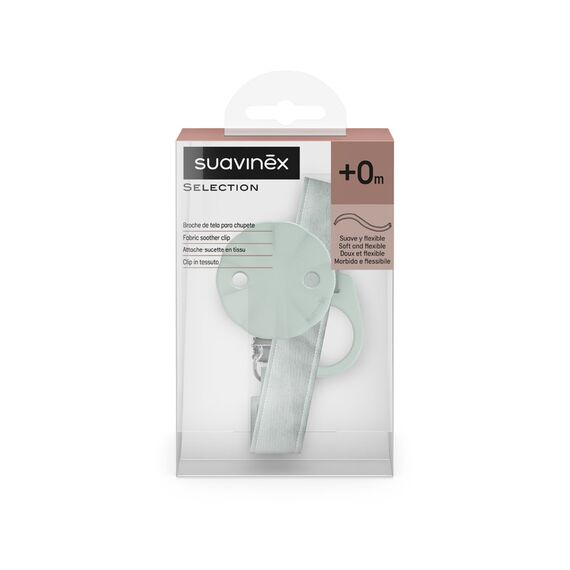 Suavinex Baby Pacifier Clip Made of Soft Fabric Attached to Baby's Clothing Prevent Pacifiers Falling on Floor 0+ Months, Color: Green, 2 image