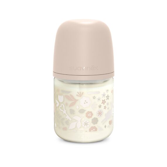 Suavinex Wonderland Glass Baby Bottle with Slow Flow Physiological Teat 120ml 0+ Months, Color: pink, 2 image