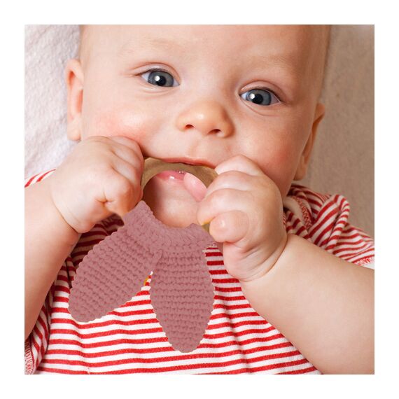 Babyjem Amigurumi Wooden Ring Teether for Baby 4+ Months, Color: pink, 2 image