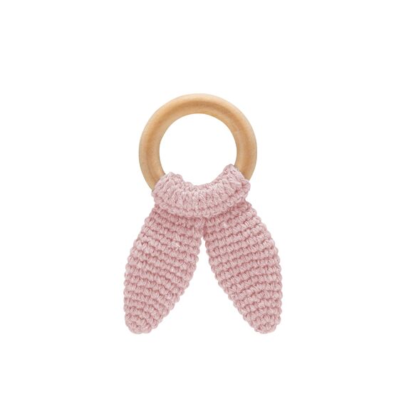Babyjem Amigurumi Wooden Ring Teether for Baby 4+ Months, Color: pink