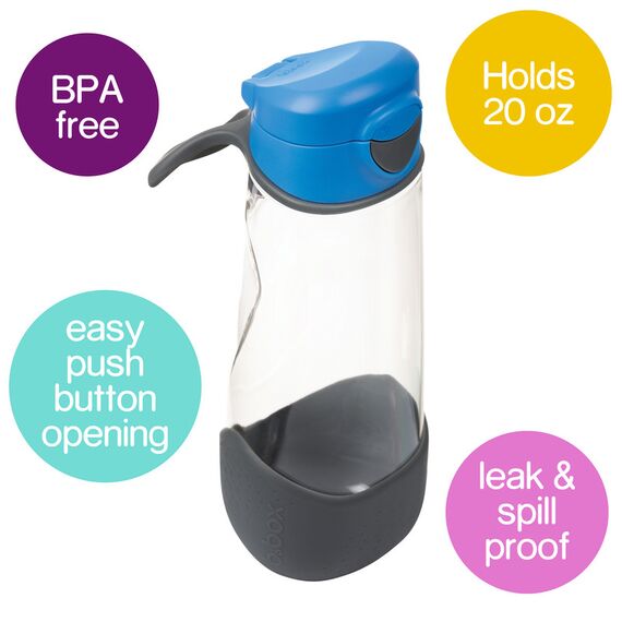 B.Box 600ml Sport Spout Drink & Water Bottle, Color: Blue Slate, 2 image