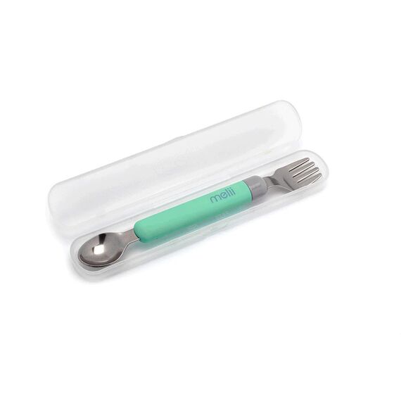 Melii Detachable Spoon & Fork with Carrying Case - Green & Grey, 4 image
