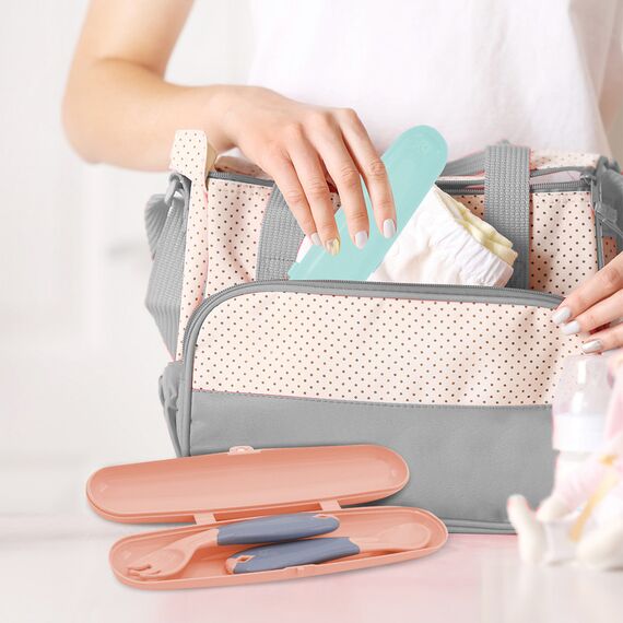 Babyjem Plastic Fork & Spoon Travel Case 6+ Months - Rose, 3 image