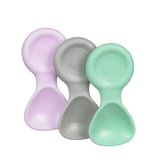 b.box Mini Spoon 3 Pack Soft Silicone Baby Spoons Set - Pastel Sage/Silver/Pink