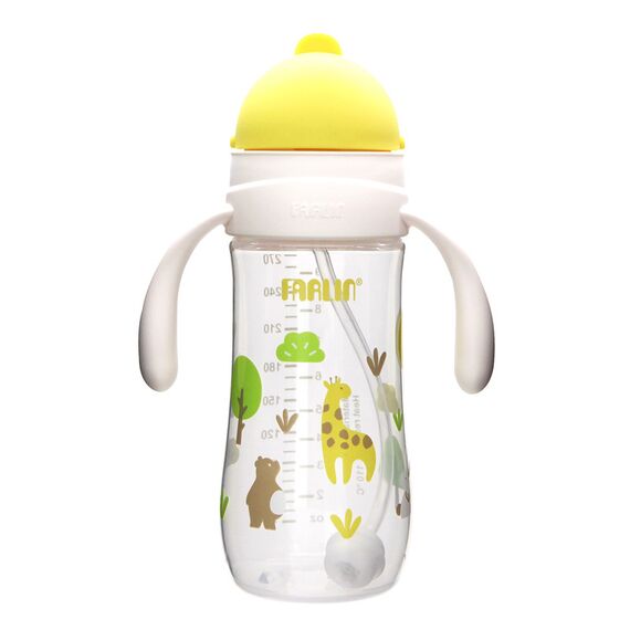 Farlin Grow With Colors PP Wide Neck Drinking Cup with Handle 270ml 6M+ Sliding Lid, Color: yellow