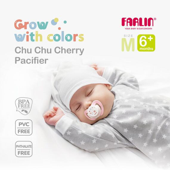 Farlin Chu Chu Cherry Pacifier with Luminous Ring 6M+, Color: pink, 4 image