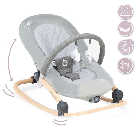 MoMi Lumiwood Baby Bouncer - Grey, 3 image