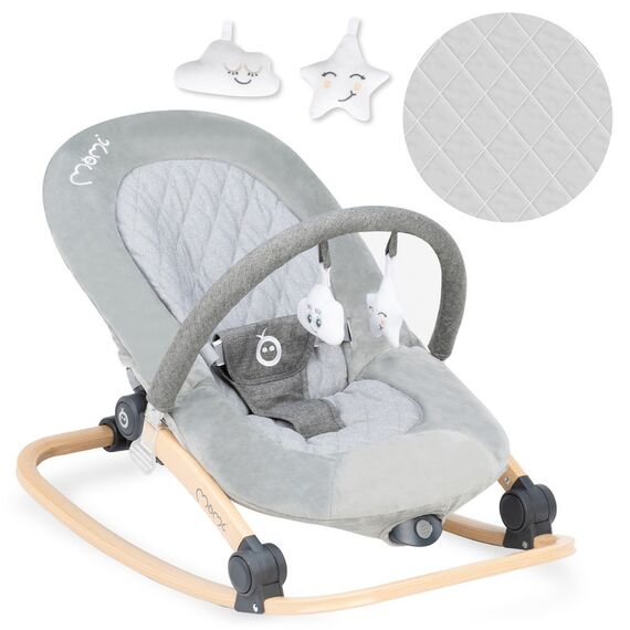 MoMi Lumiwood Baby Bouncer - Grey, 5 image